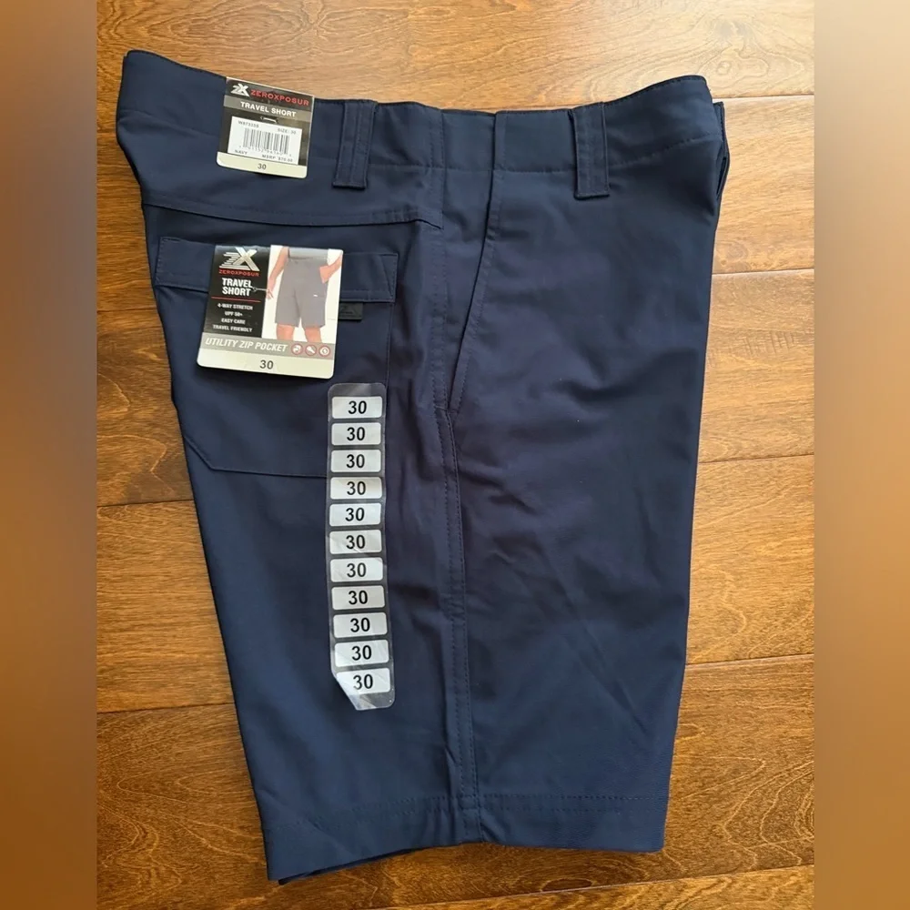 ZeroXposur Travel Shorts Mens 30 Navy Utility Zip Pocket 4-Way Stretch UPF 50+